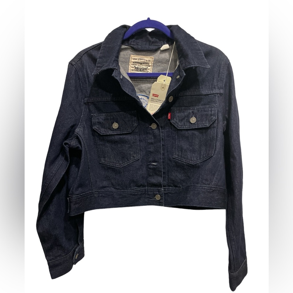 Levi's Women Wellthread Collection Jean Denim Cropped Jacket Embroidered S NWT
